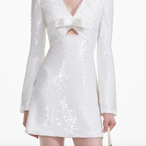 self-portrait White Sequin Mini Dress Size US8 - MSRP $585 -  NWT - Picture 8 of 9